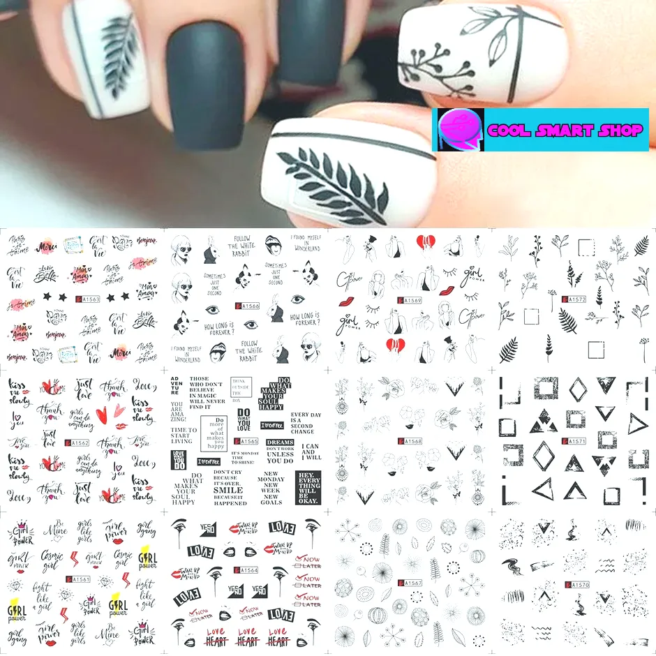 12pcs Valentines Manicure Love Letter Flower Sliders for Nails Inscriptions Nail Art Decoration Water Sticker Tips GLBN1489-1500