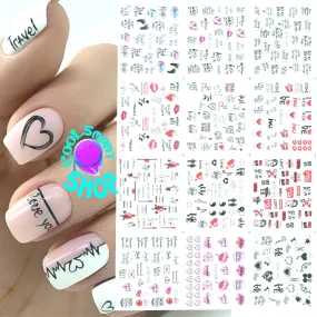 12pcs Valentines Manicure Love Letter Flower Sliders for Nails Inscriptions Nail Art Decoration Water Sticker Tips GLBN1489-1500
