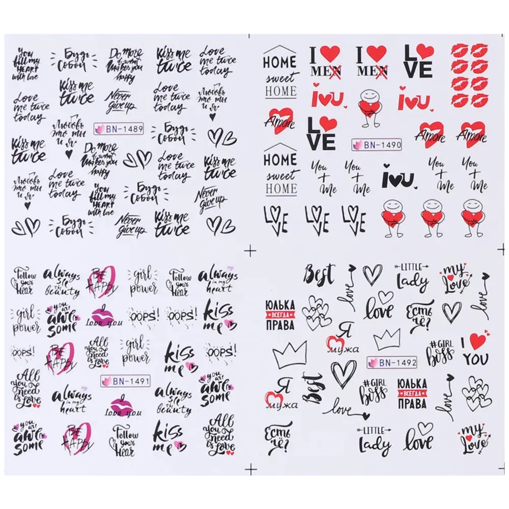 12pcs Valentines Manicure Love Letter Flower Sliders for Nails Inscriptions Nail Art Decoration Water Sticker Tips GLBN1489-1500