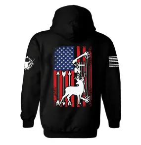 American Flag Deer Hunting Crossbow and Arrow Patriotic Hoodie | Buck Deer Hunting | Hunter | American flag | Hunting Season | Unisex Hoodie