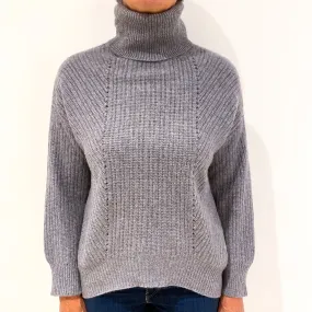 Ash Grey Chunky Cashmere Polo Neck Jumper Medium