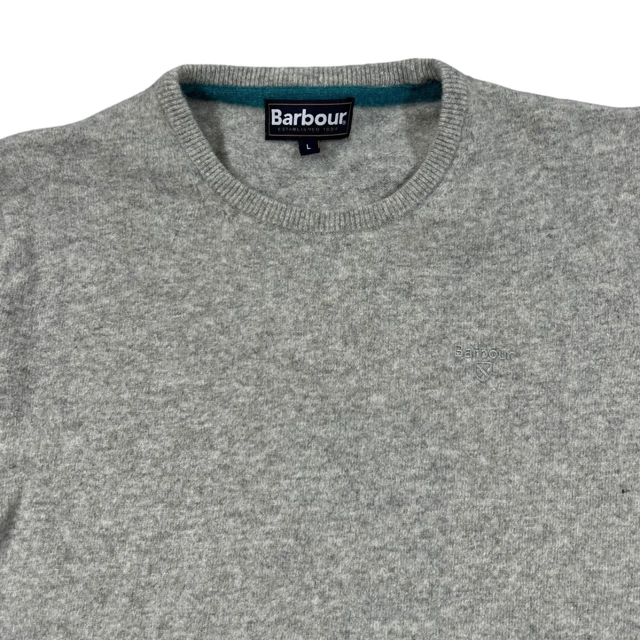 BARBOUR Classic Basic Embroidered Mini Logo Lambswool Knit Crewneck Sweater Jumper