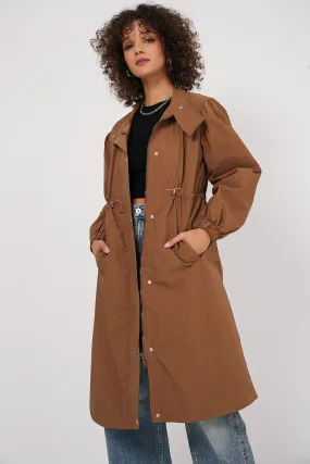 BGD Women Lined Long Trench Coat - Tan - Leander