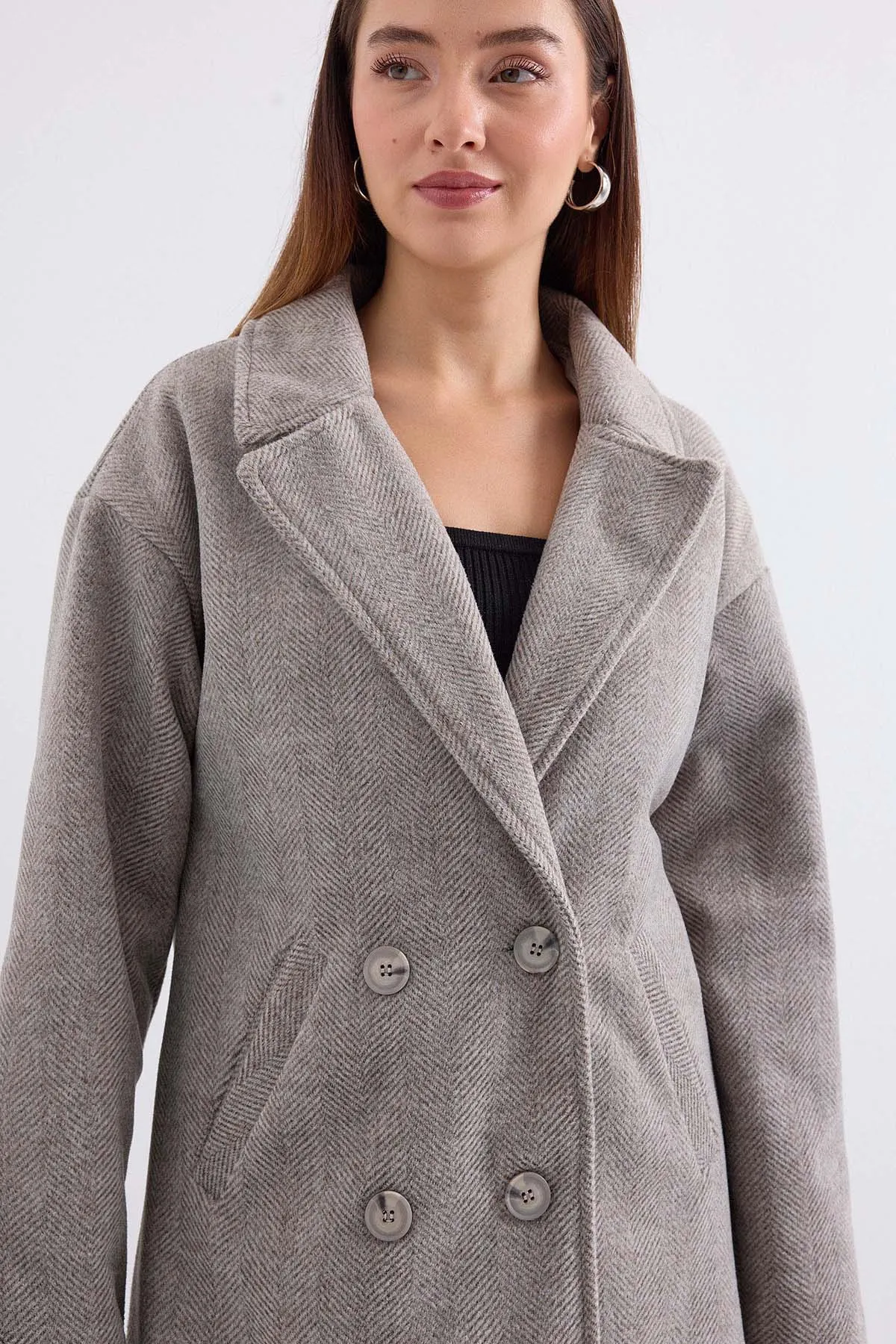 BGD Women Oversize Wide Cut Wool Long Coat - Grey - San José del Cabo