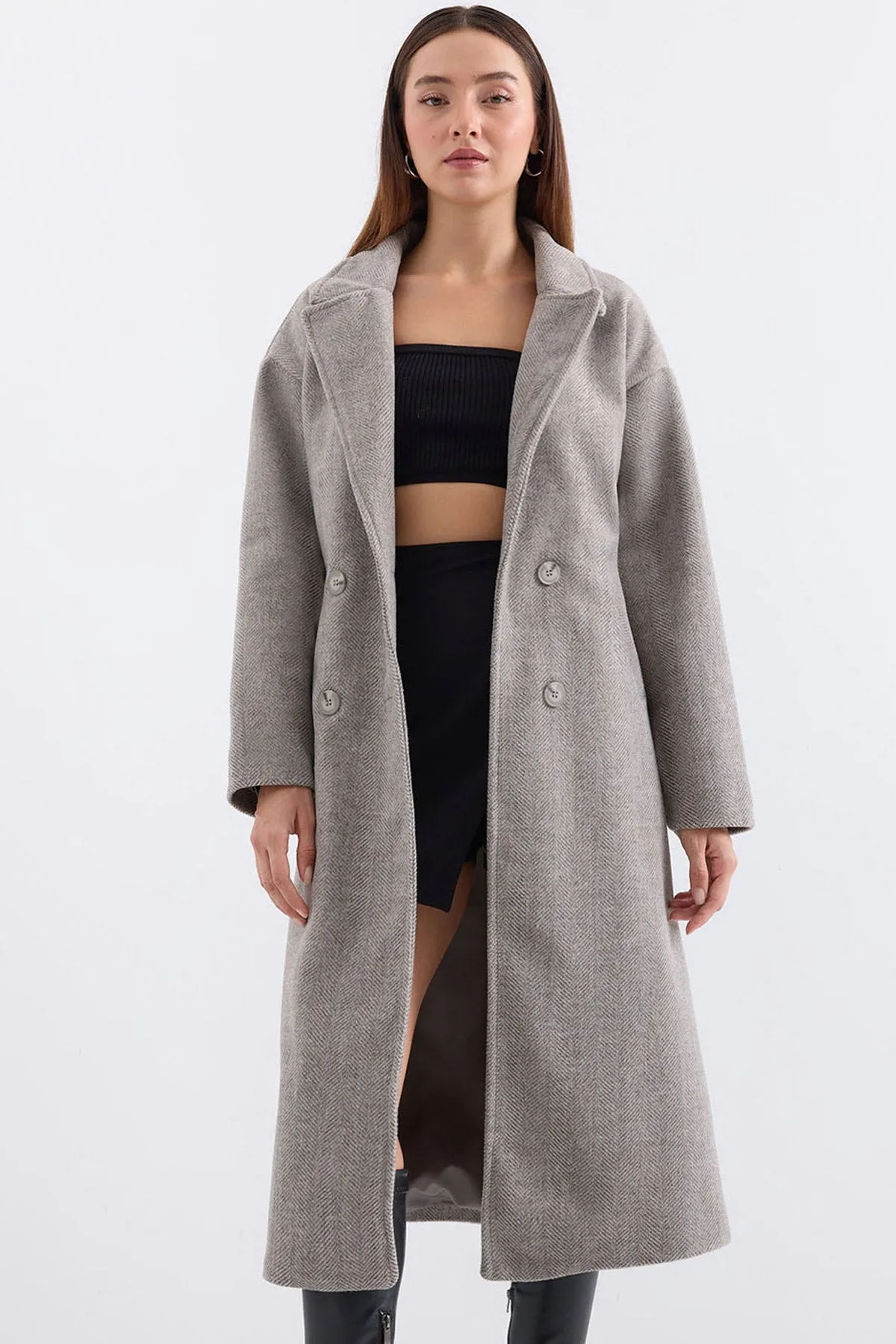 BGD Women Oversize Wide Cut Wool Long Coat - Grey - San José del Cabo