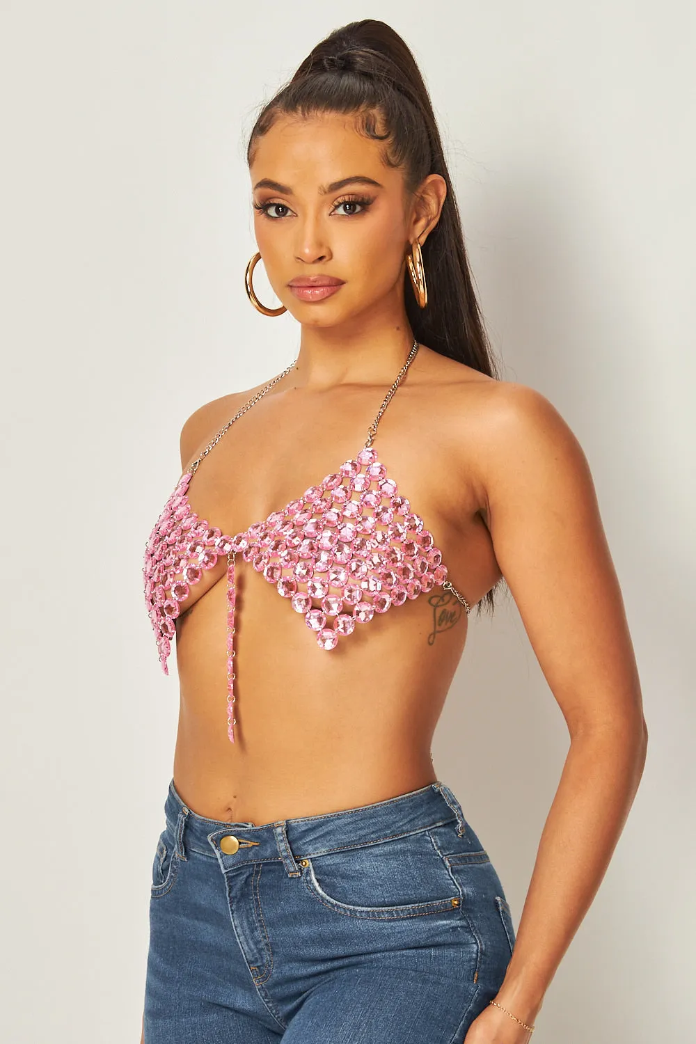 Bianca Rhinestone Jewel Bra Halter Top
