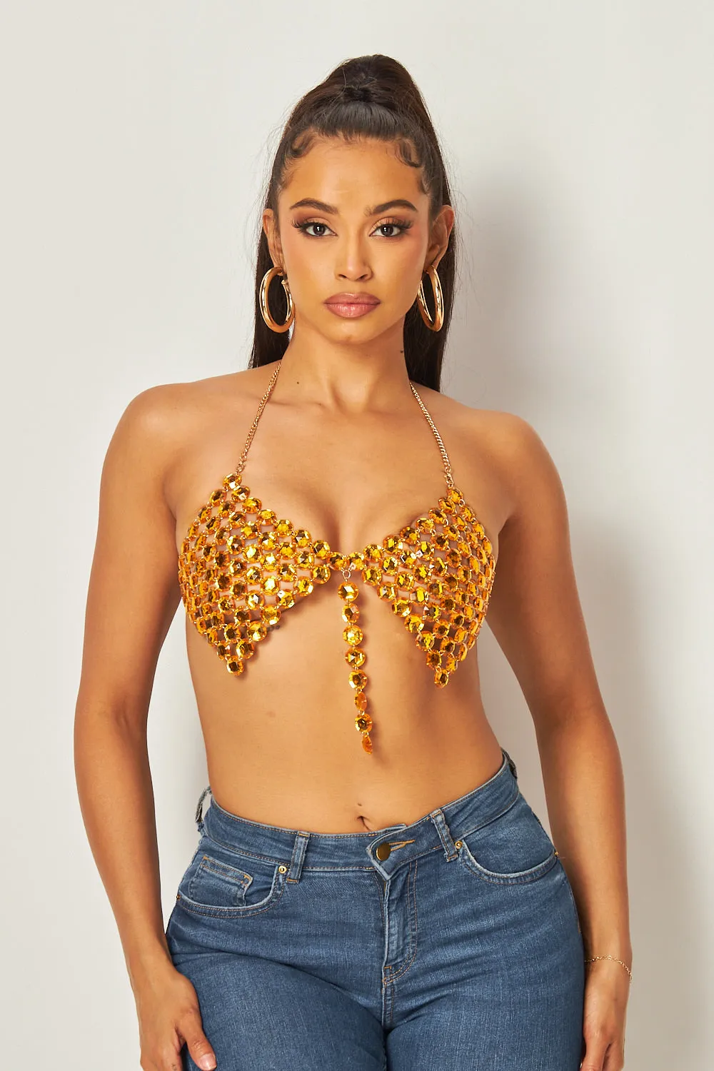 Bianca Rhinestone Jewel Bra Halter Top