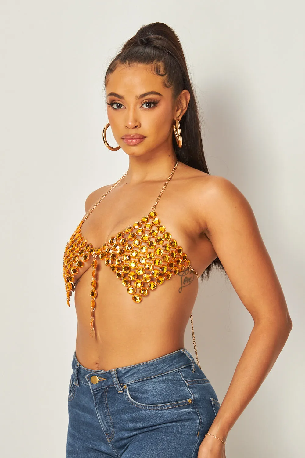 Bianca Rhinestone Jewel Bra Halter Top