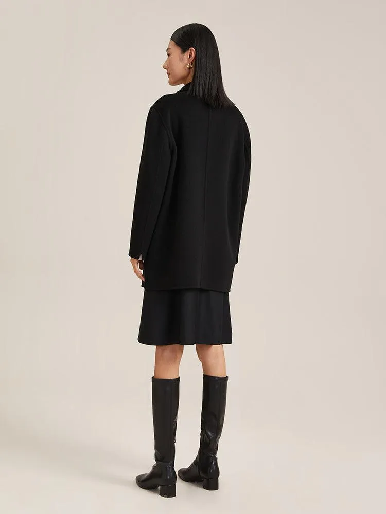 Black 100% Cashmere Straight Coat