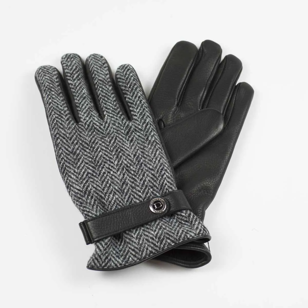 Black cashmere-lined gloves with Harris Tweed back