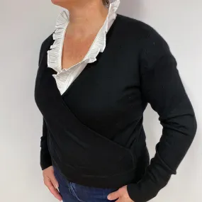 Black Cross Over Cashmere V-Neck Jumper Large