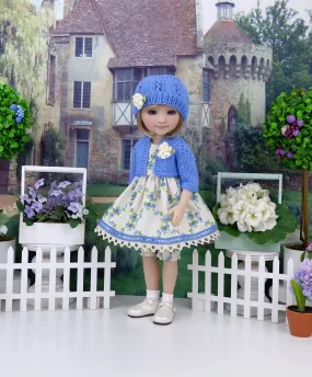 Blue Tea Roses - dress and sweater set with shoes for Ruby Red Fashion Friends doll