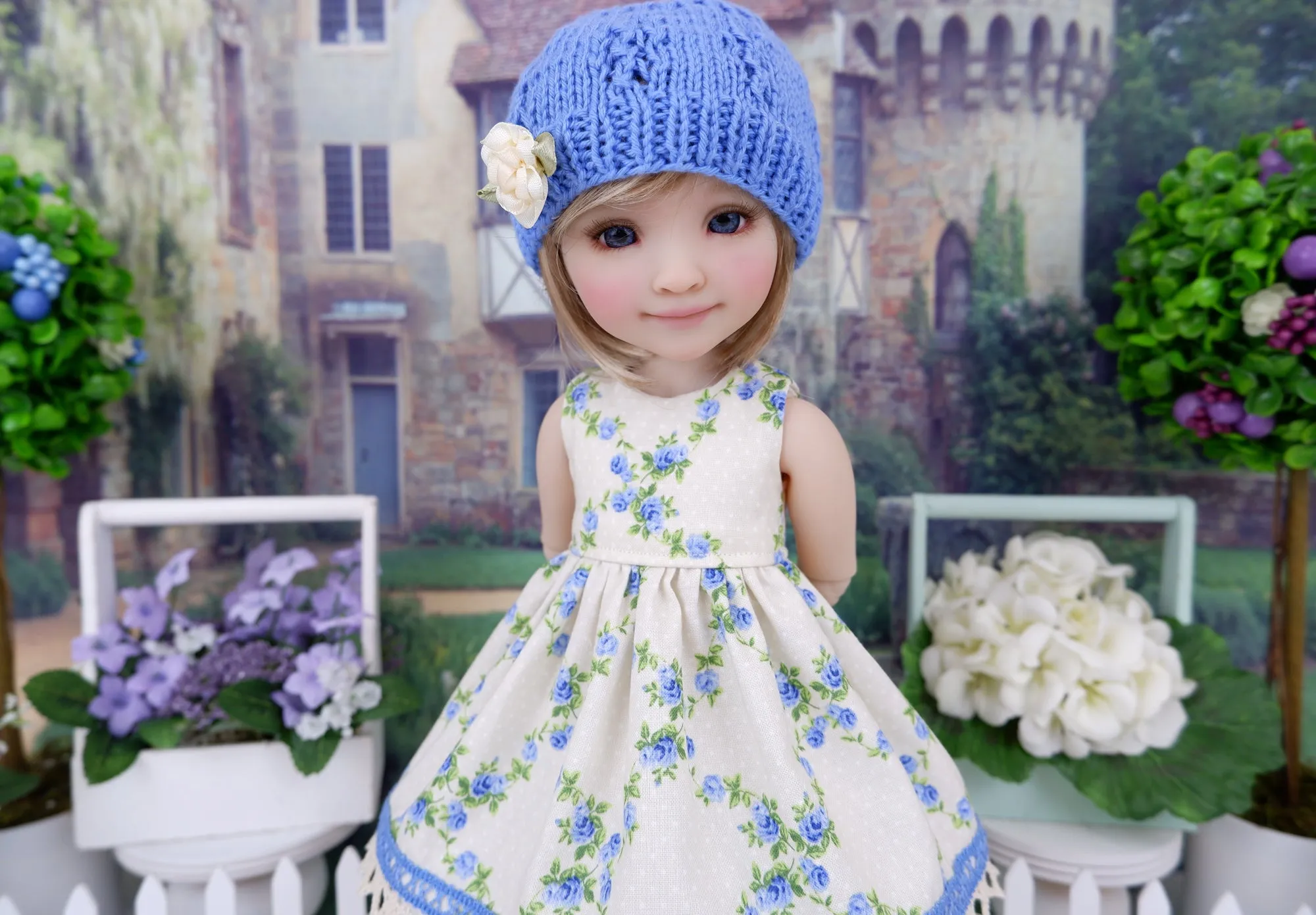 Blue Tea Roses - dress and sweater set with shoes for Ruby Red Fashion Friends doll