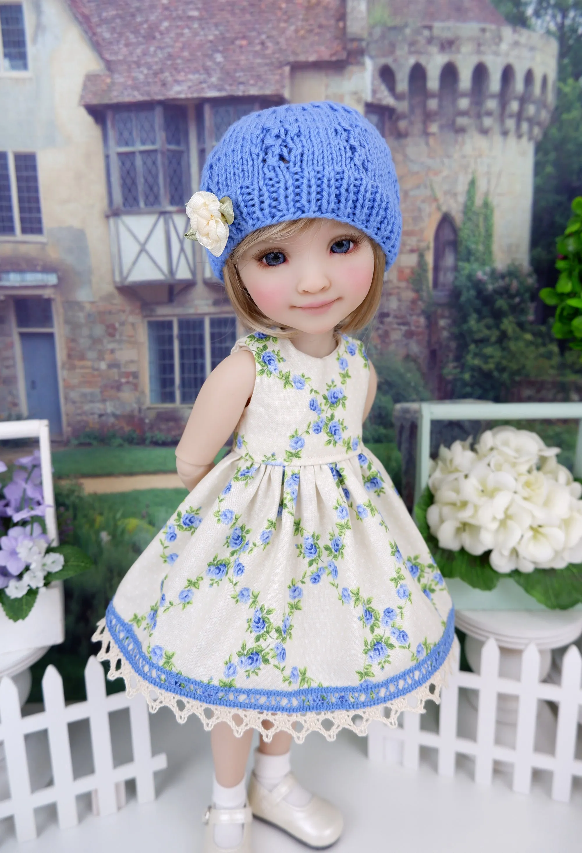 Blue Tea Roses - dress and sweater set with shoes for Ruby Red Fashion Friends doll