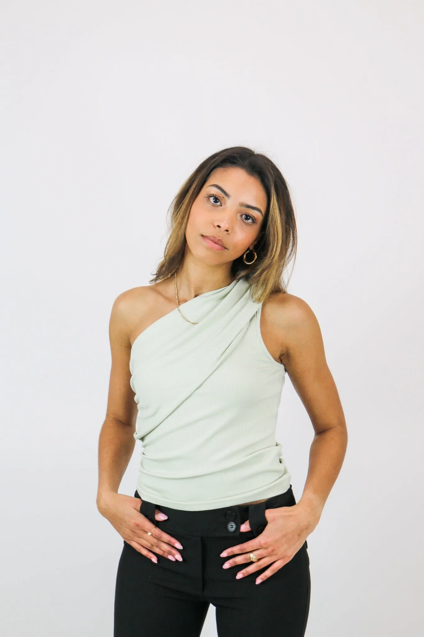 Brooklyn One Shoulder Top | Pistachio