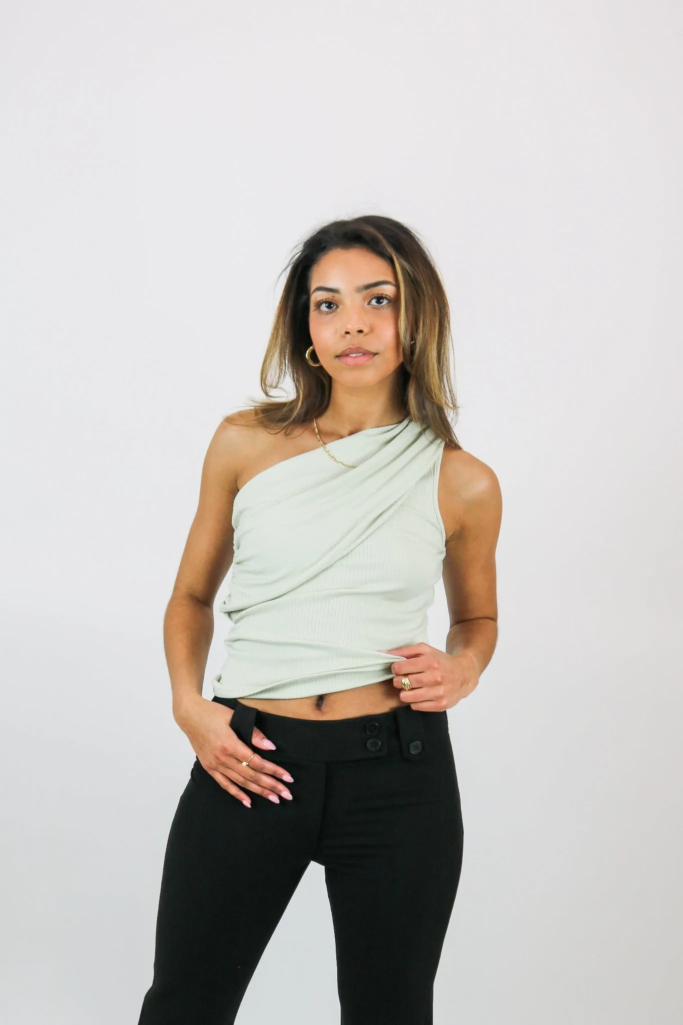 Brooklyn One Shoulder Top | Pistachio