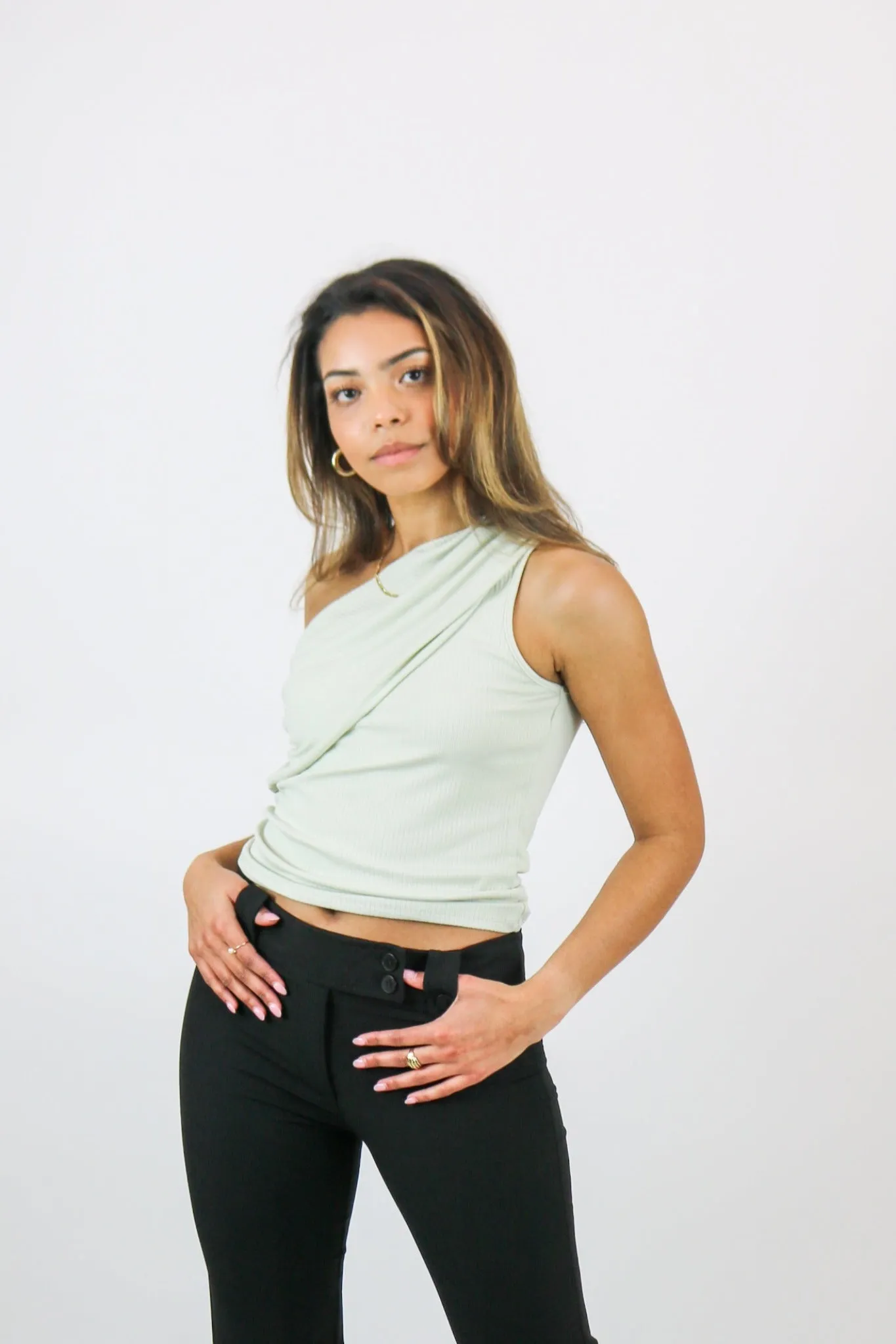 Brooklyn One Shoulder Top | Pistachio