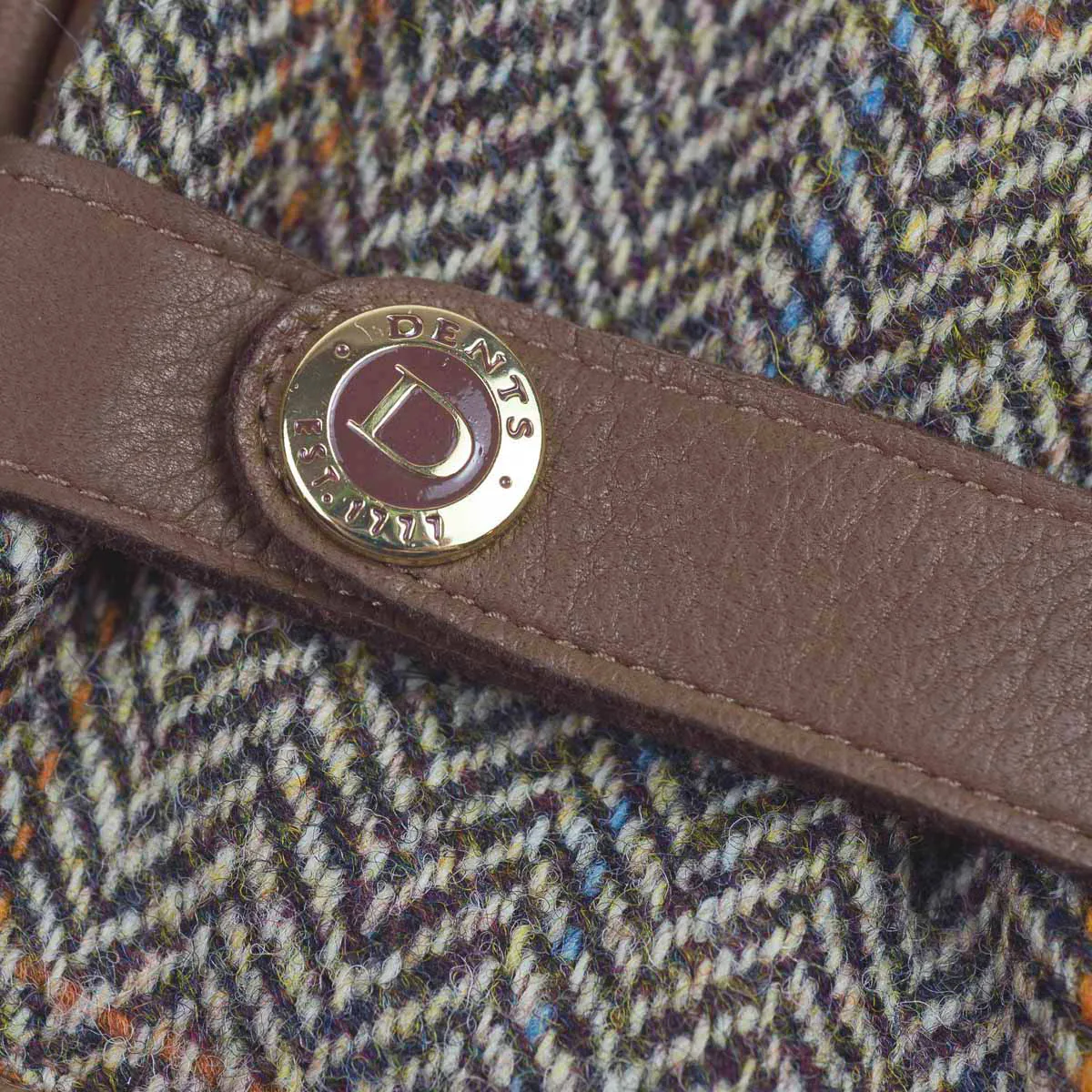 Brown cashmere-lined gloves with Harris Tweed back