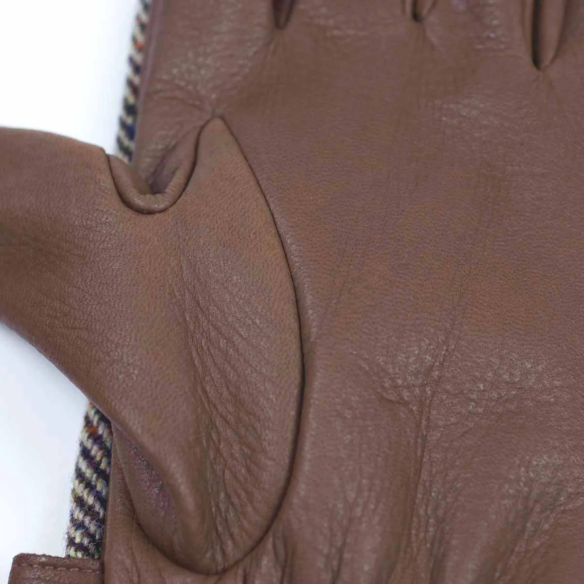 Brown cashmere-lined gloves with Harris Tweed back