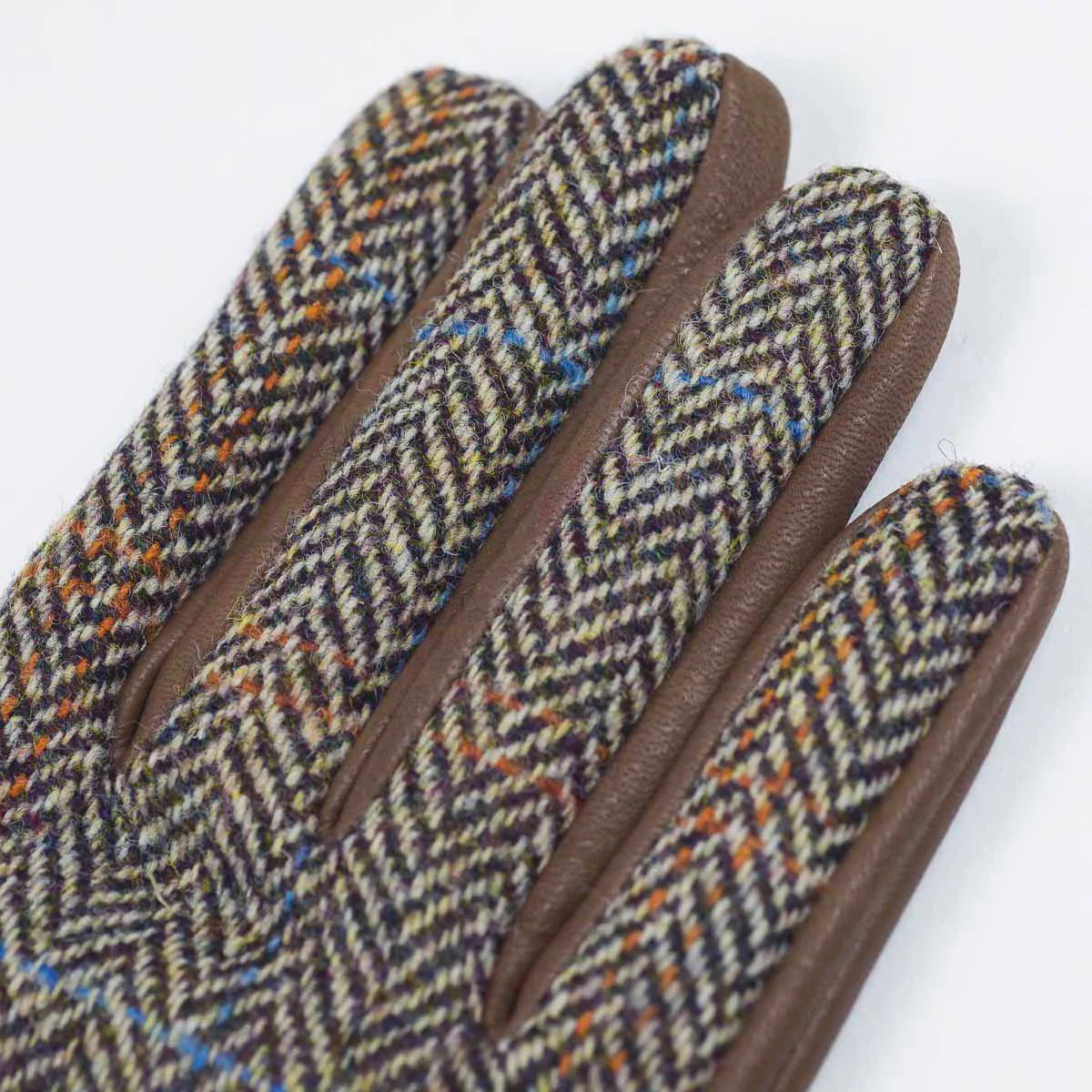 Brown cashmere-lined gloves with Harris Tweed back
