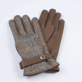 Brown cashmere-lined gloves with Harris Tweed back