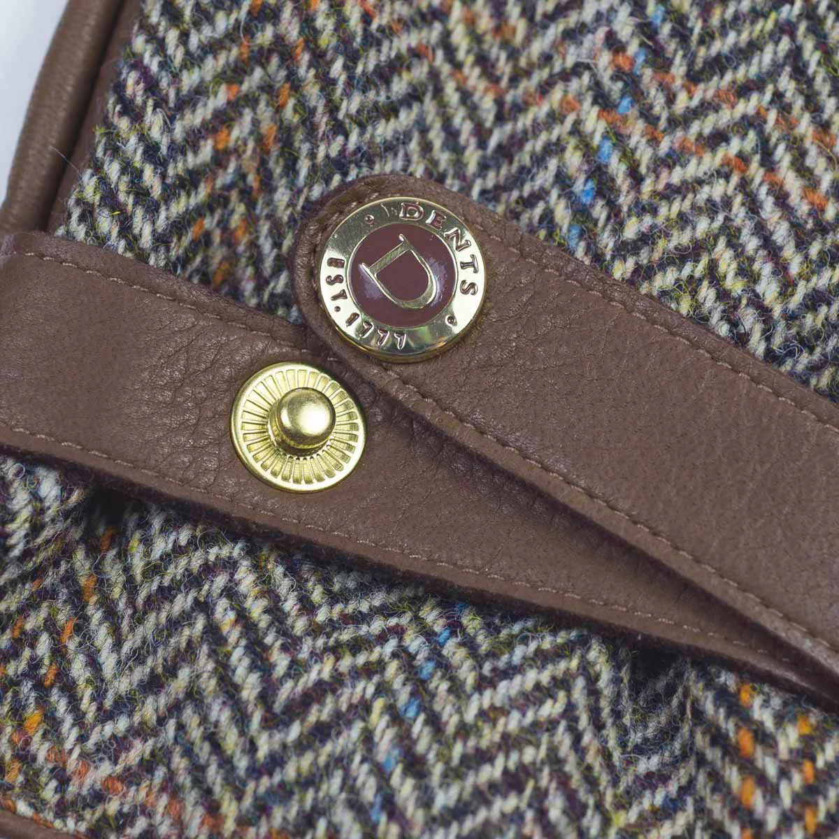 Brown cashmere-lined gloves with Harris Tweed back