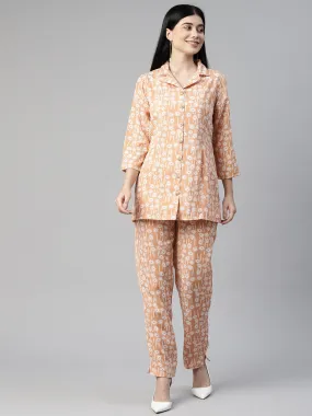 Cottinfab Women Floral Printed Shirt & Trousers Co-Ords Set