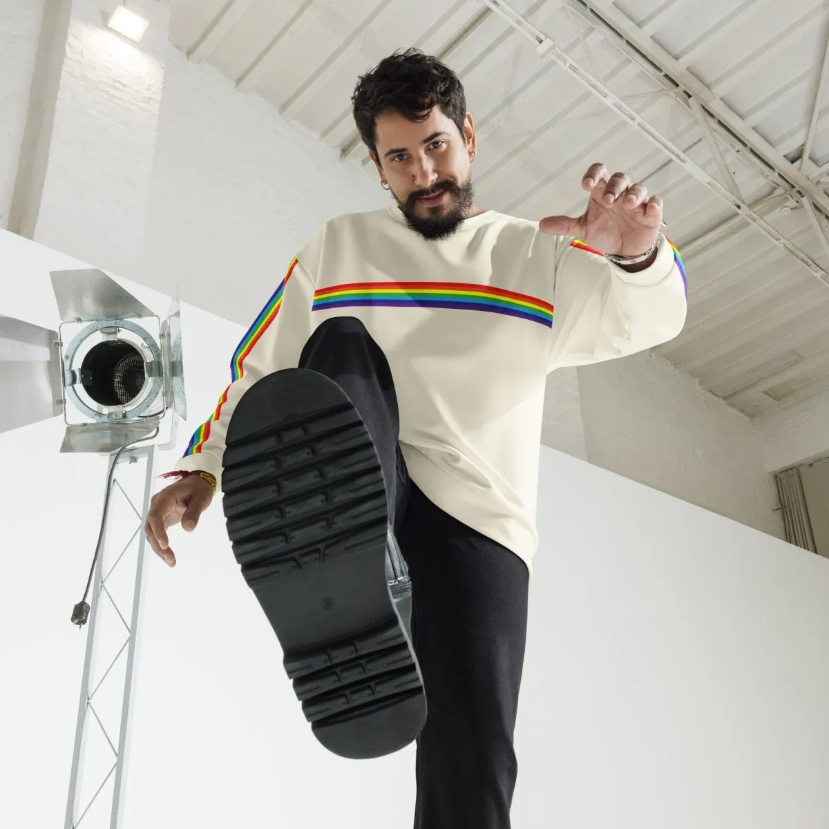 Cream Rainbow Stripe Sweatshirt