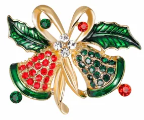 Crystal Bells Christmas Brooch
