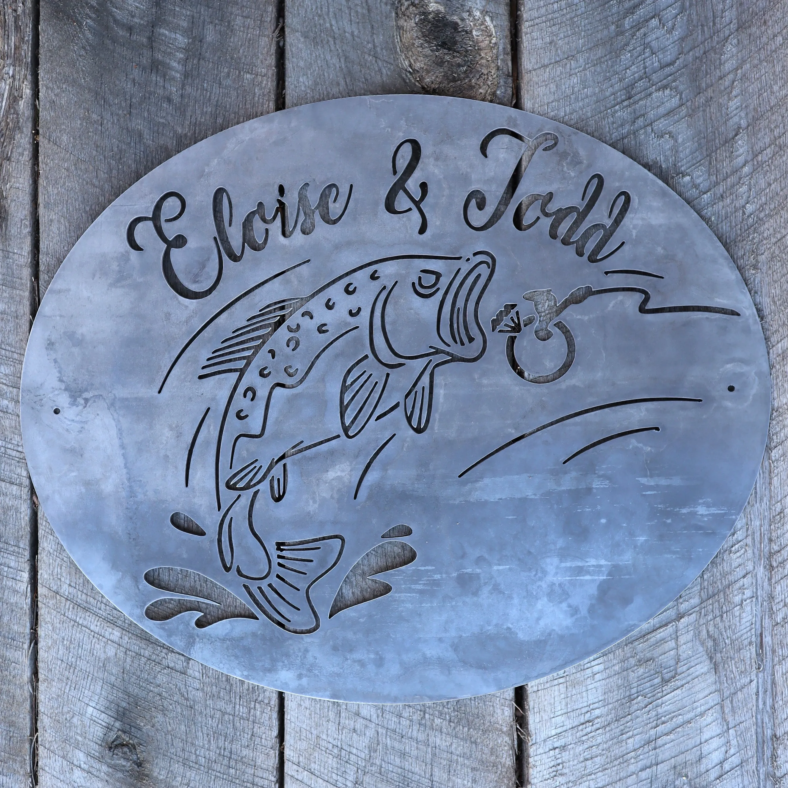 Custom Fishing Couple's Sign - Wedding or Anniversary Metal Wall Art, Bass Fishing, Personalized Home Decor