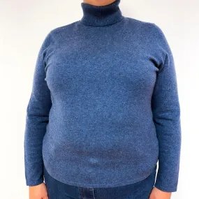 Denim Blue Cashmere Polo Neck Jumper Extra Large