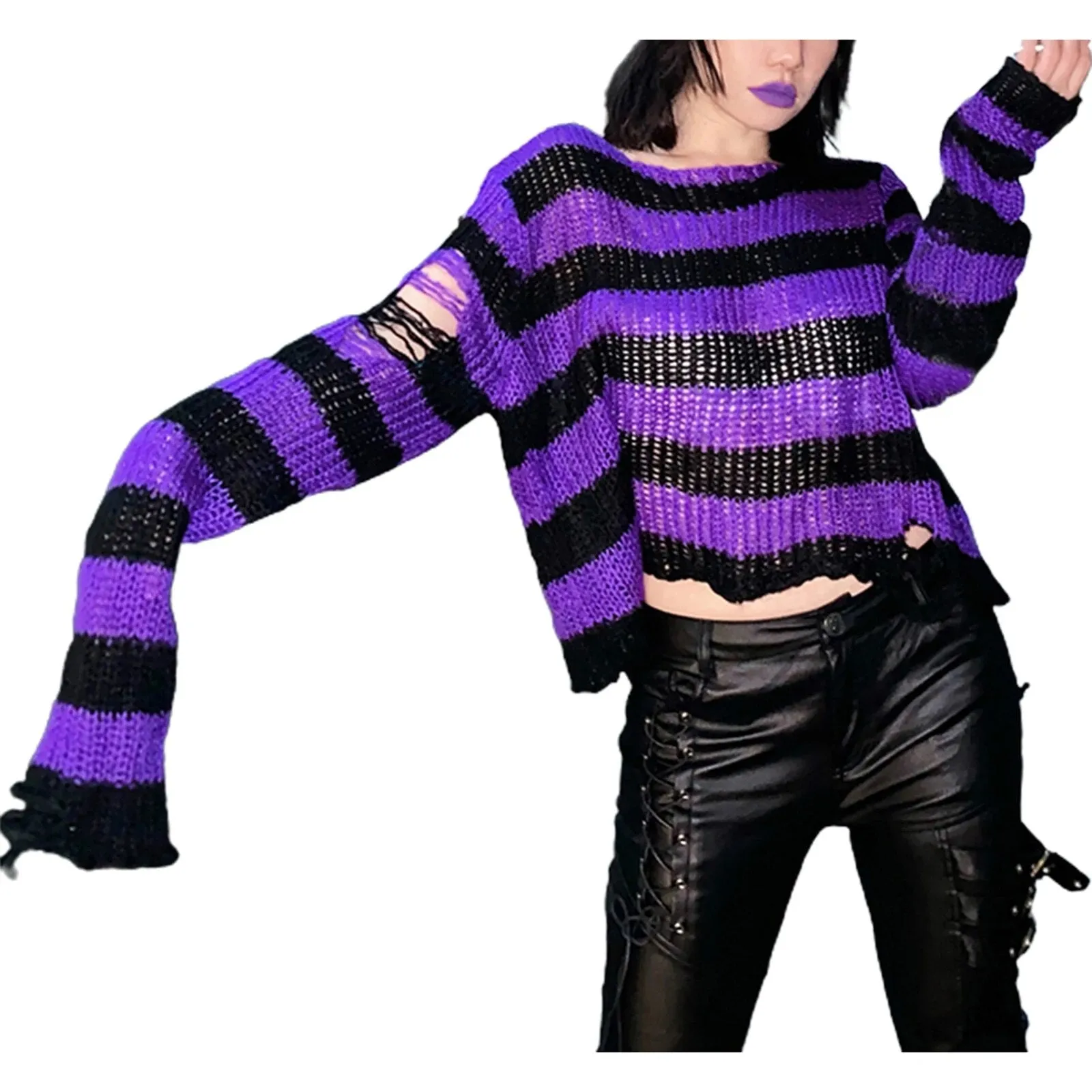Distressed Oversized Striped Sweater