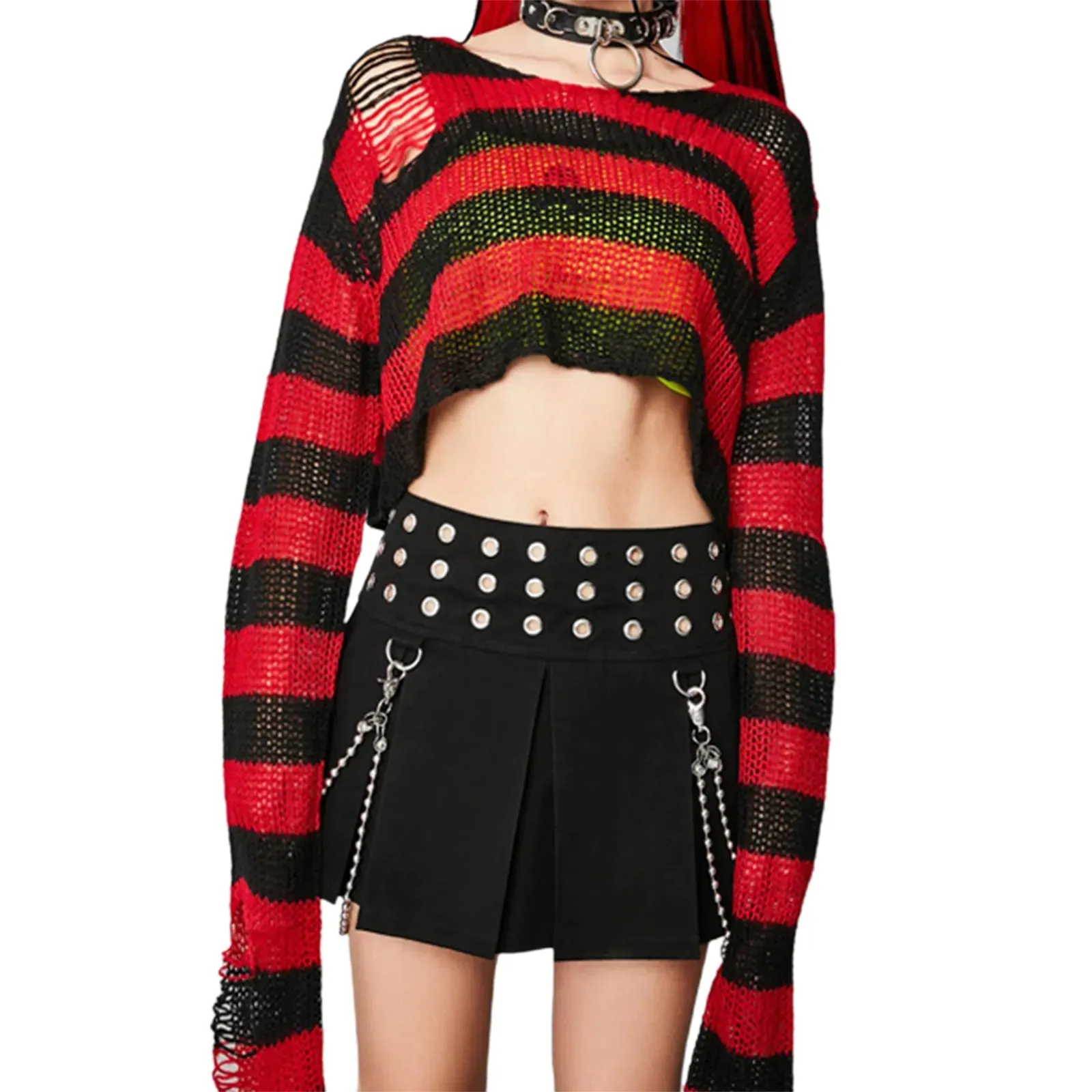 Distressed Oversized Striped Sweater