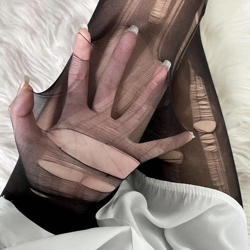 DIY ripped sheer mesh tights