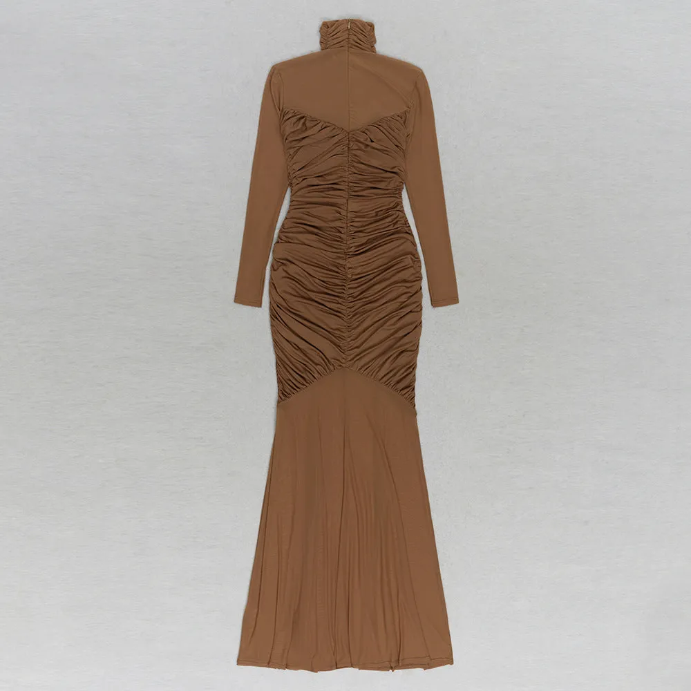 Elegant Halter Sleeveless Ruched Pleated Formal Dress