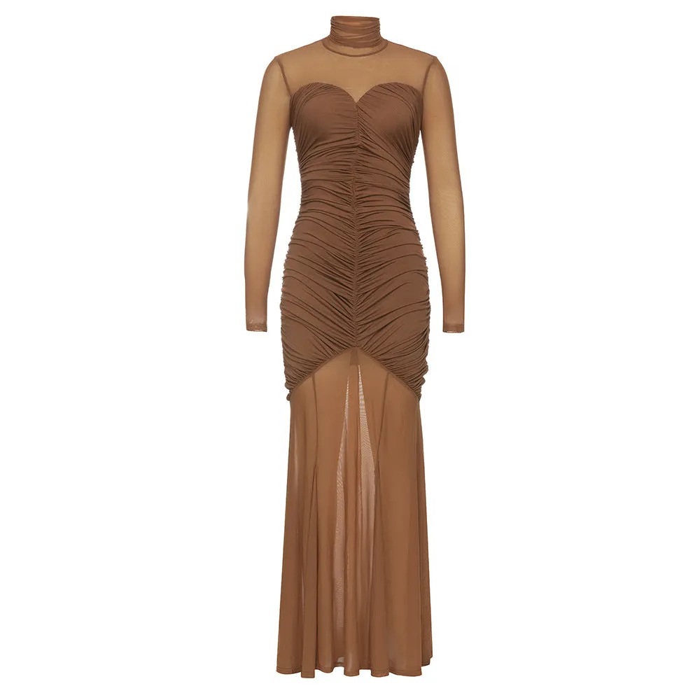Elegant Halter Sleeveless Ruched Pleated Formal Dress