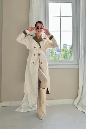 ELS Back Striped and Belted Trench Coat - Beige - Fairbanks
