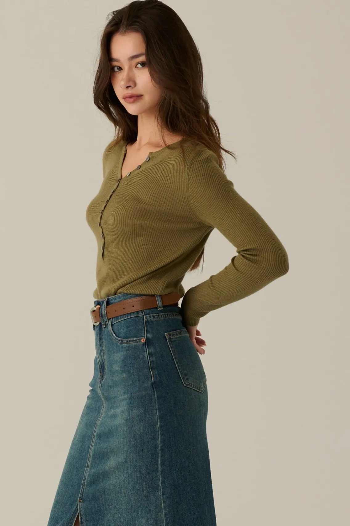 Feels just right button down knit top