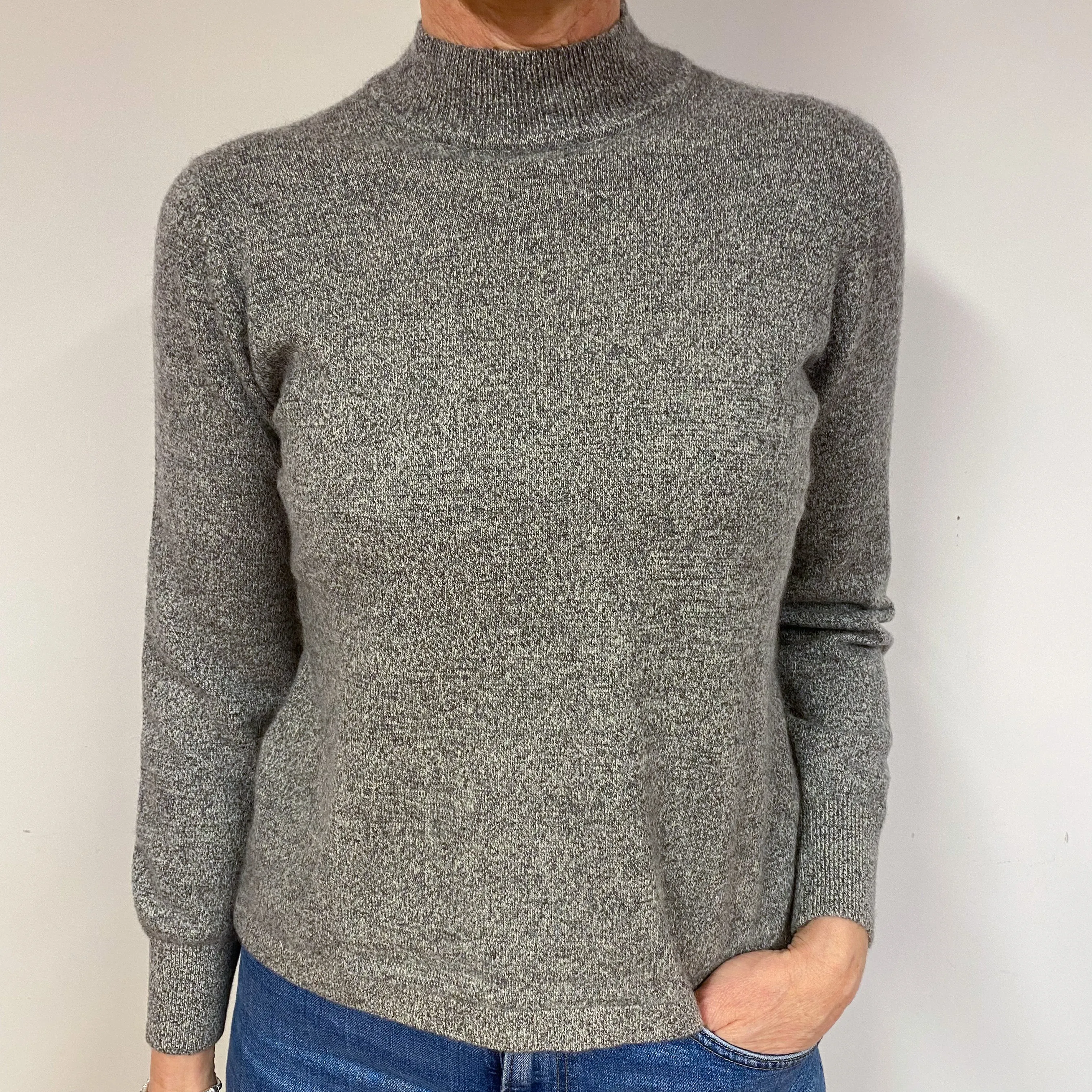 Grey Marl Cashmere Turtle Neck Jumper Medium