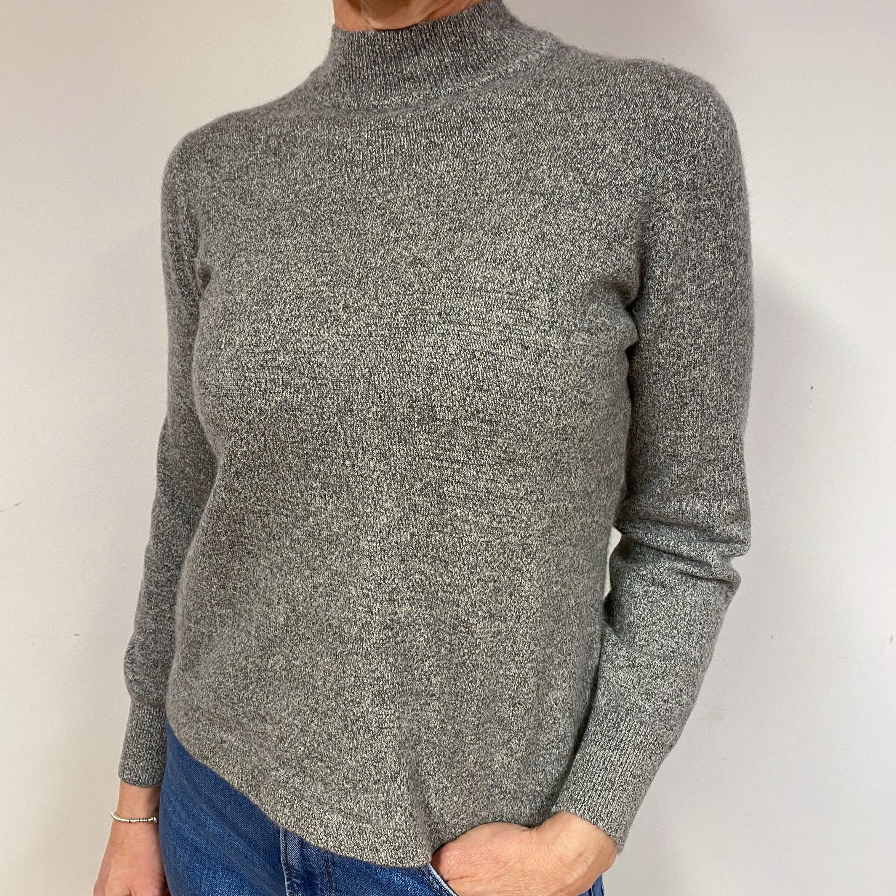 Grey Marl Cashmere Turtle Neck Jumper Medium