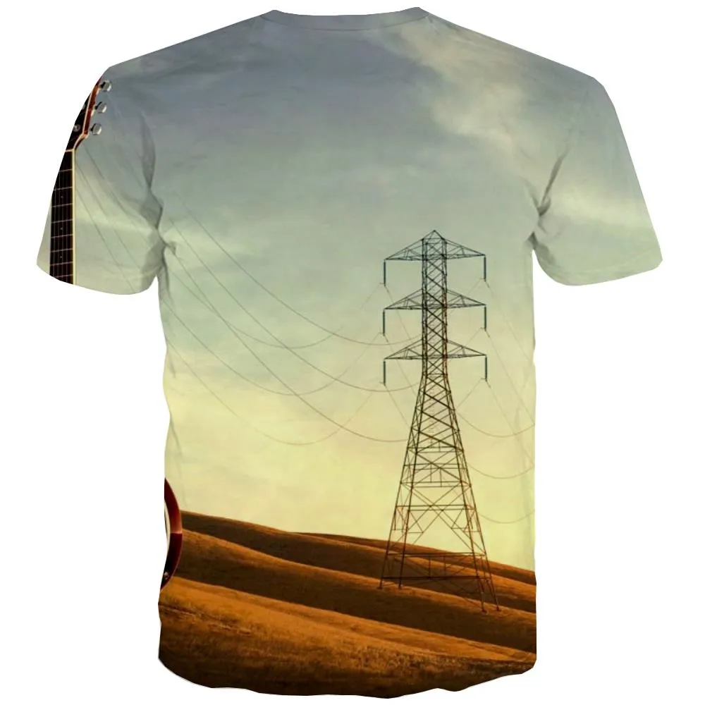 Guitar T-shirt Men Music Tshirt Anime Wooden Tshirts Novelty Metal Shirt Print