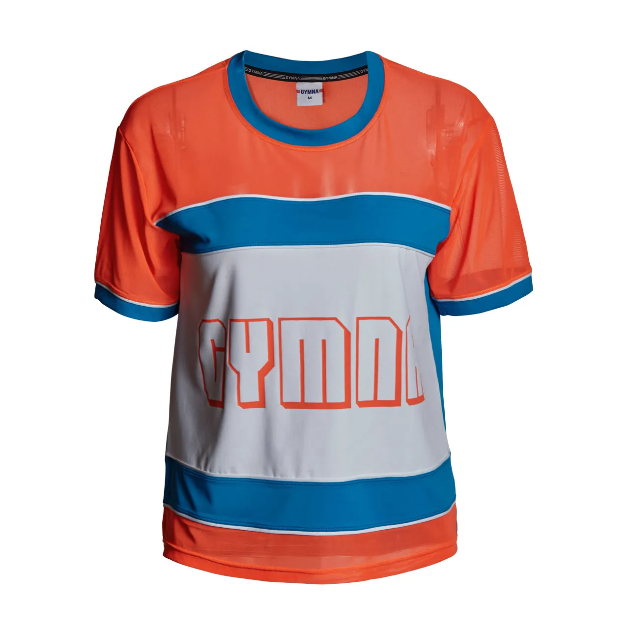 GYMNA TRAINING SHORT SLEEVE MESH TOP IN BLUE STRIPE