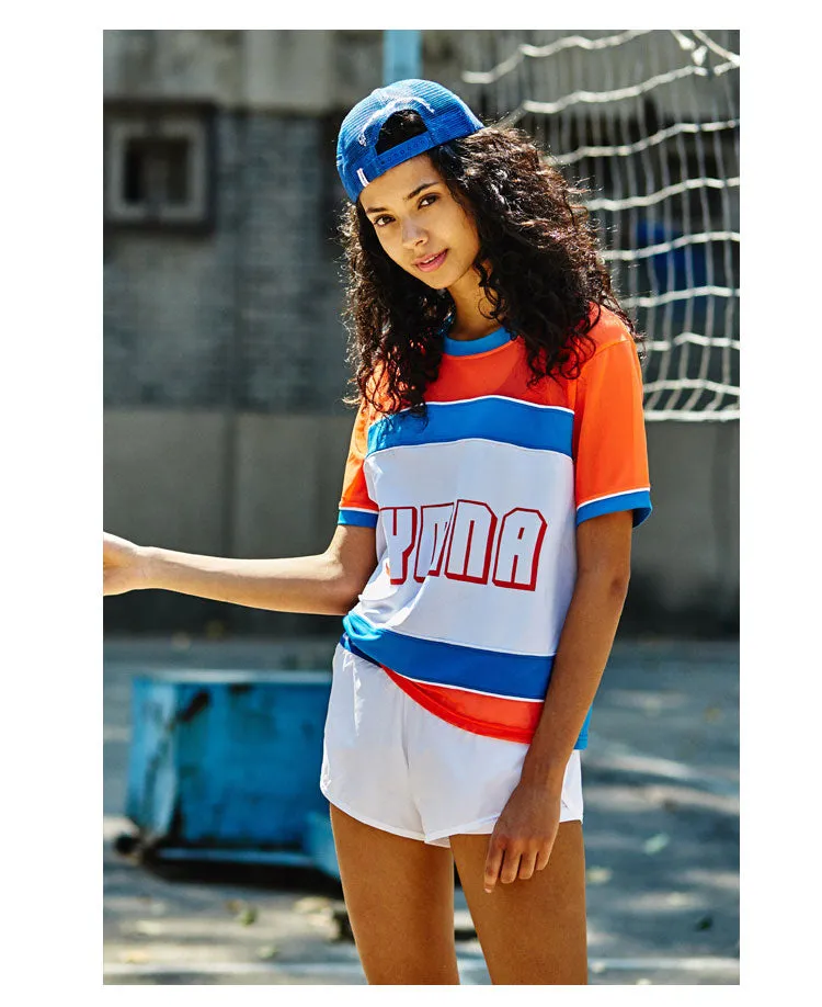 GYMNA TRAINING SHORT SLEEVE MESH TOP IN BLUE STRIPE