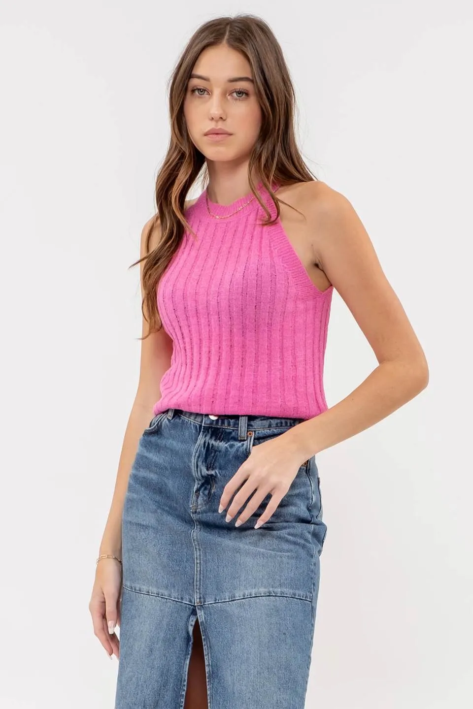 HALTER CROCHET KNIT TANK TOP