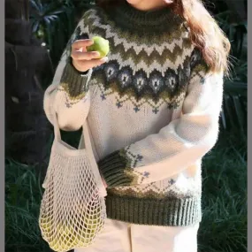 Hana | Fair Isle Knit Sweater - Women's Cozy Winter Pullover, Soft Knit, Relaxed Fit, Ribbed Cuffs, Casual Style