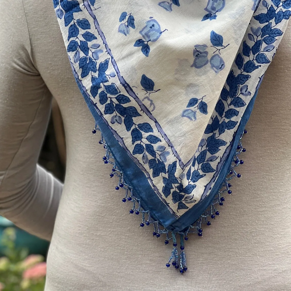 Hand Block Print Scarf - Blue Floral