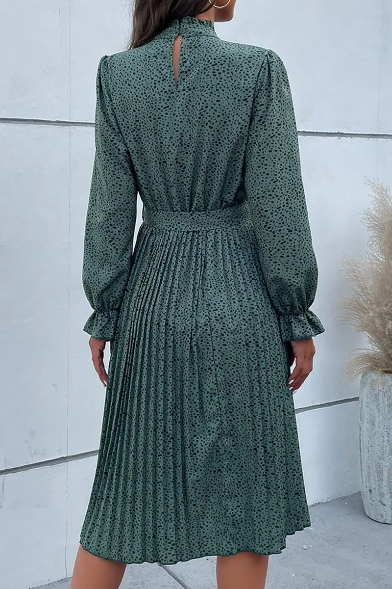 HIGH NECK PLEATED CASUAL DRESS