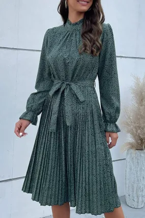 HIGH NECK PLEATED CASUAL DRESS