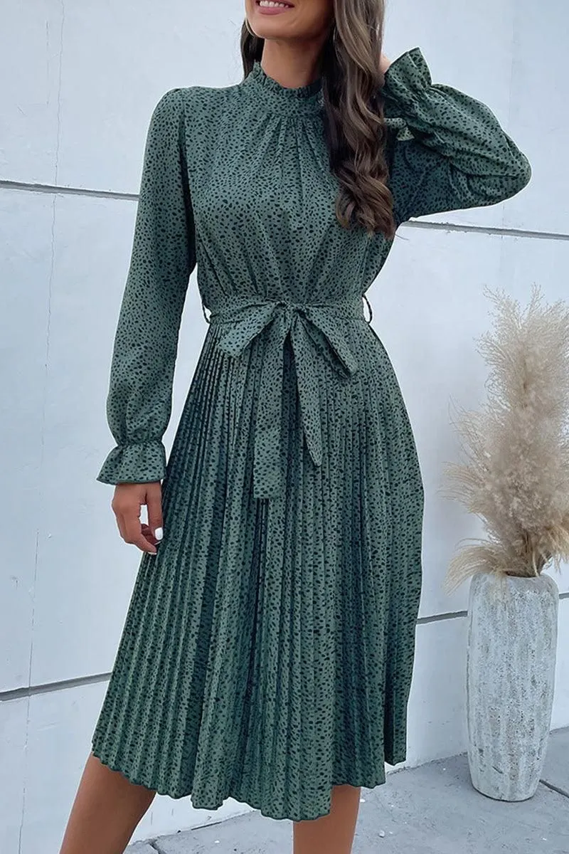 HIGH NECK PLEATED CASUAL DRESS