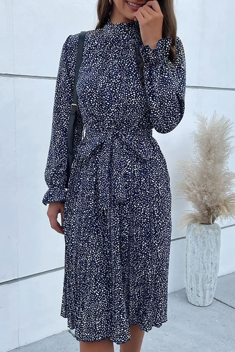 HIGH NECK PLEATED CASUAL DRESS